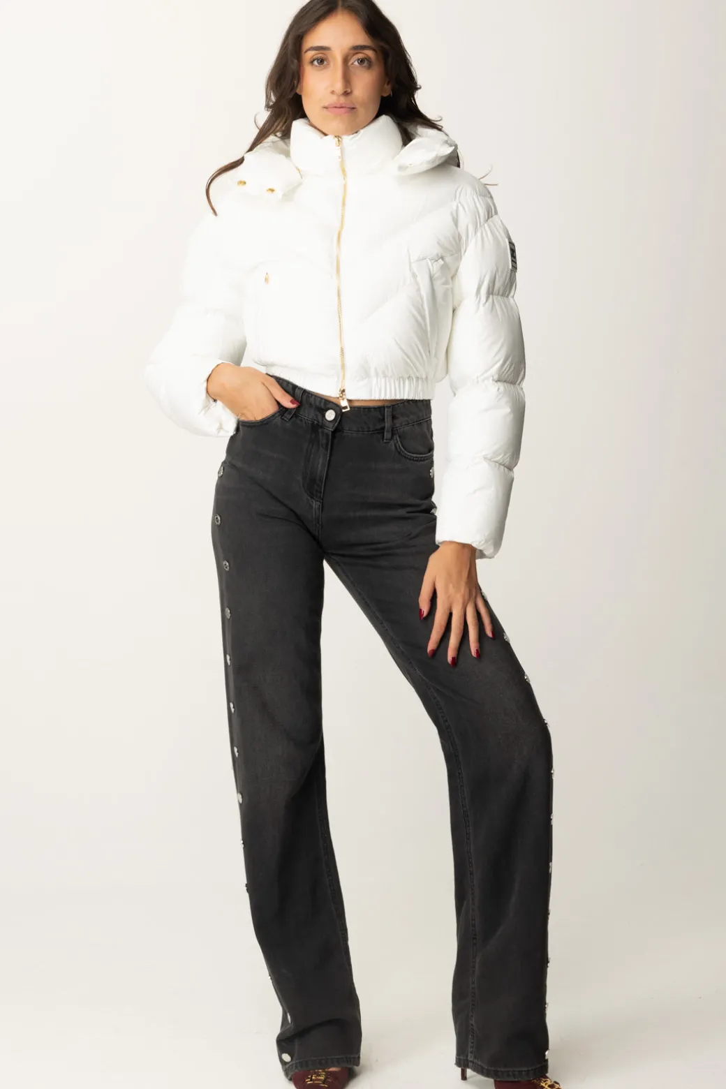 Donna Elisabetta Franchi Piumino Crop In Nylon