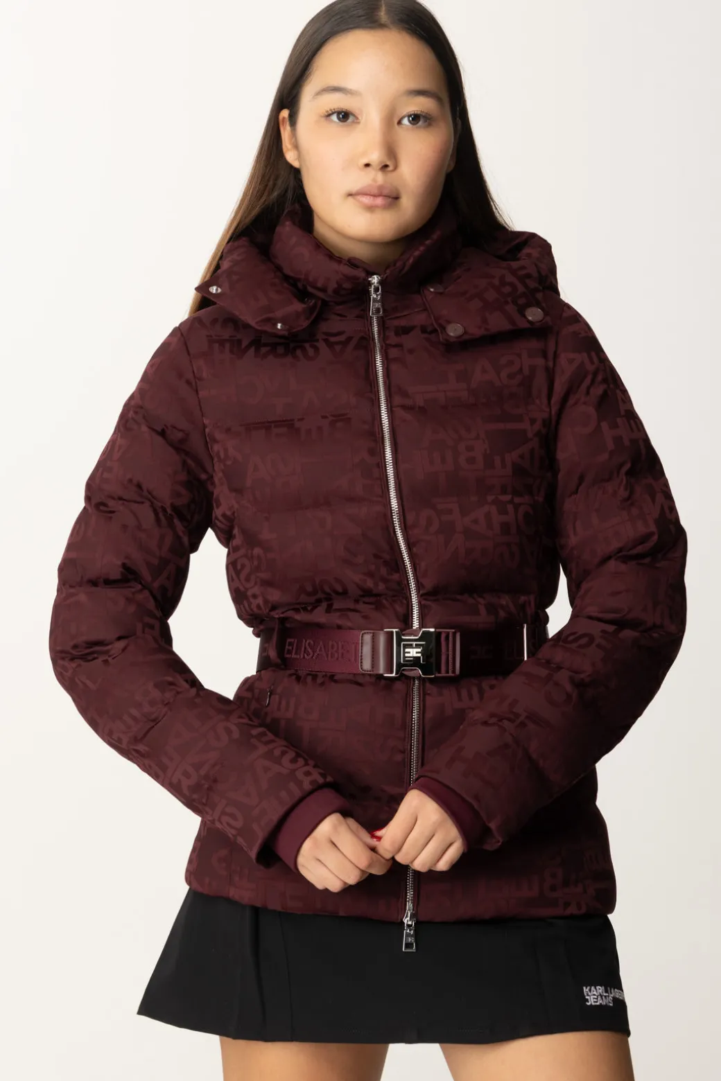 Donna Elisabetta Franchi Piumino In Nylon Jacquard con Cintura