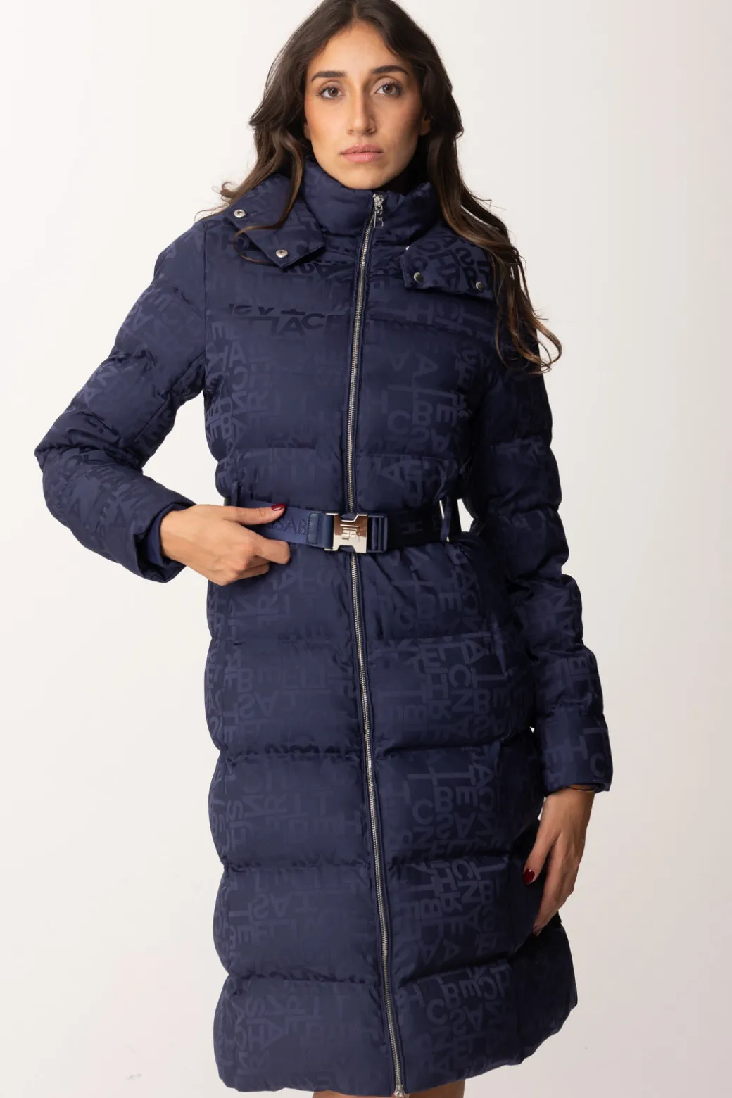 Donna Elisabetta Franchi Piumino Lungo In Nylon Lettering