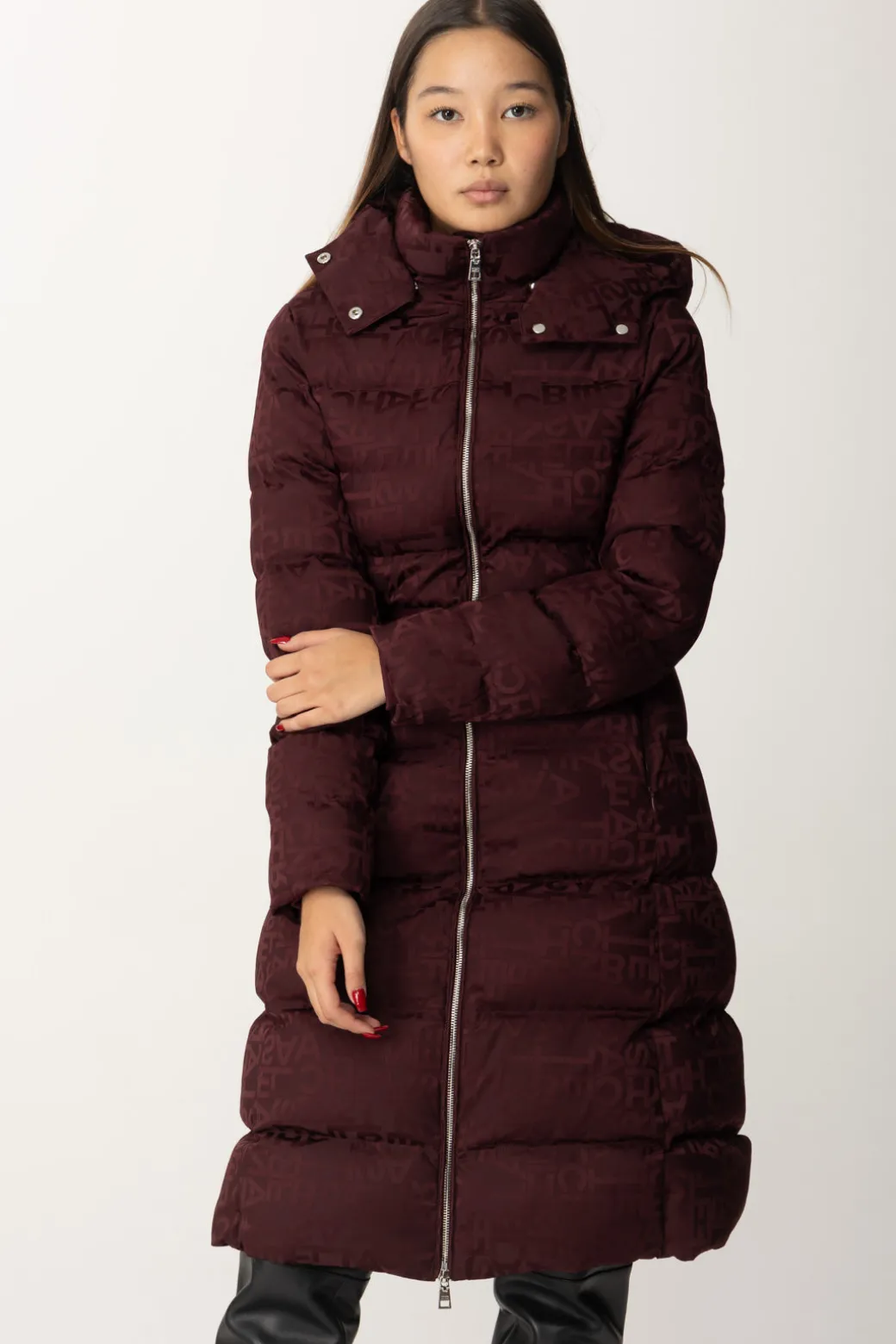 Donna Elisabetta Franchi Piumino Lungo In Nylon Lettering