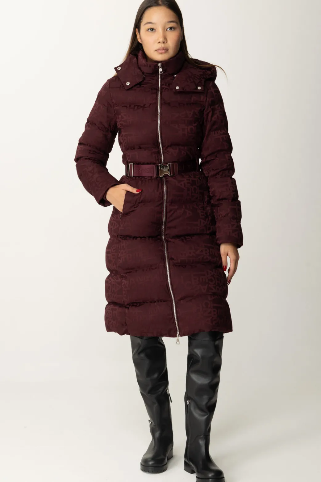 Donna Elisabetta Franchi Piumino Lungo In Nylon Lettering