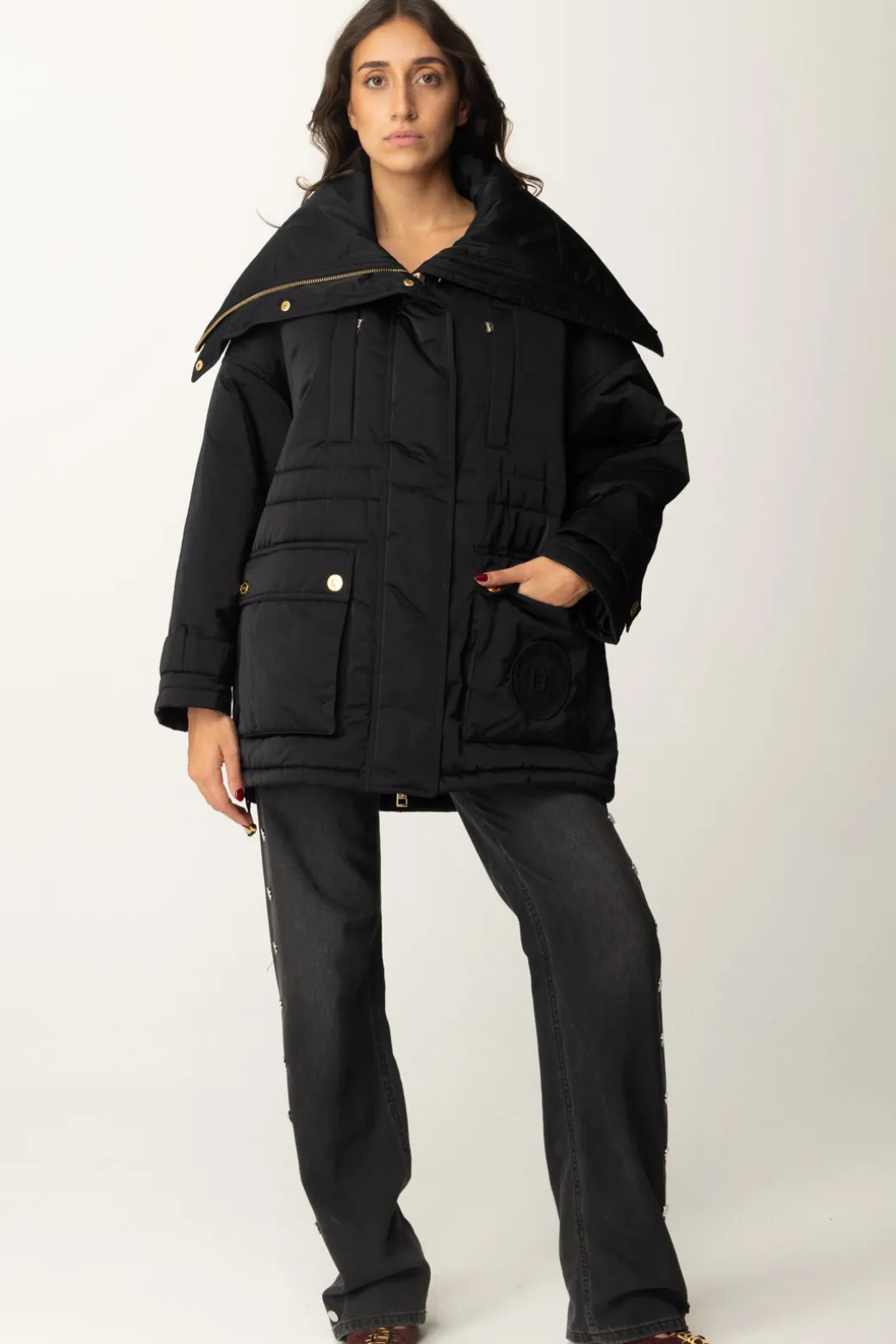 Donna Elisabetta Franchi Piumino Stile Aviatore In Nylon Satin