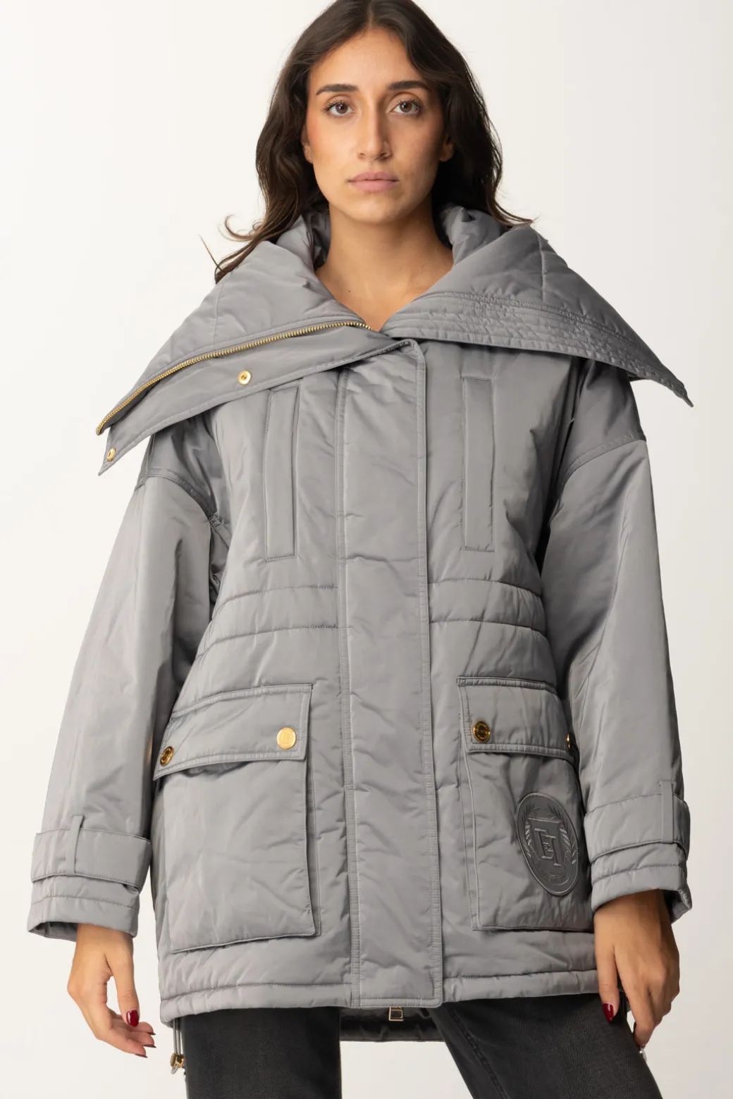 Donna Elisabetta Franchi Piumino Stile Aviatore In Nylon Satin