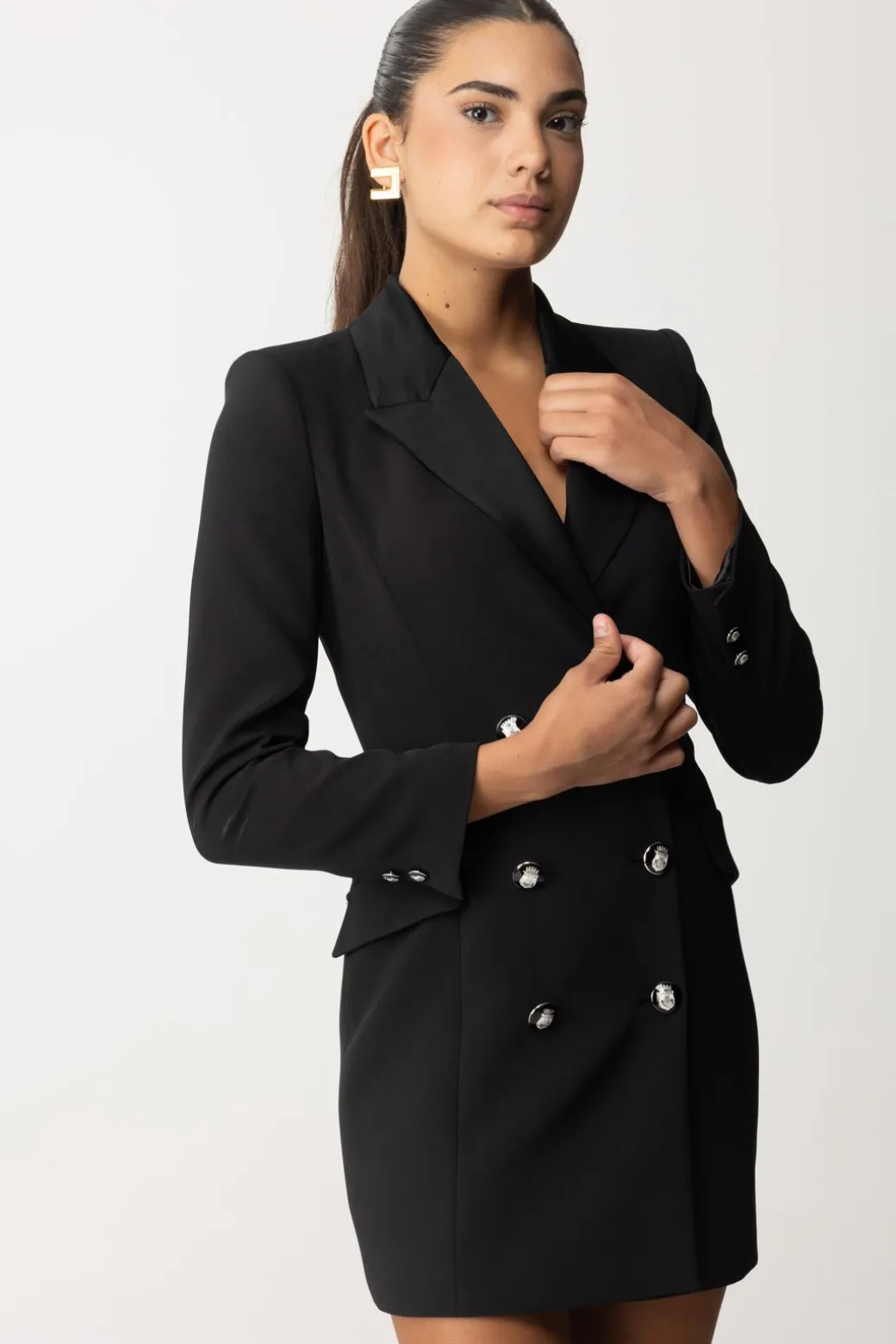 Donna Elisabetta Franchi Robe Manteau In Crêpe Stretch con Revers In Raso