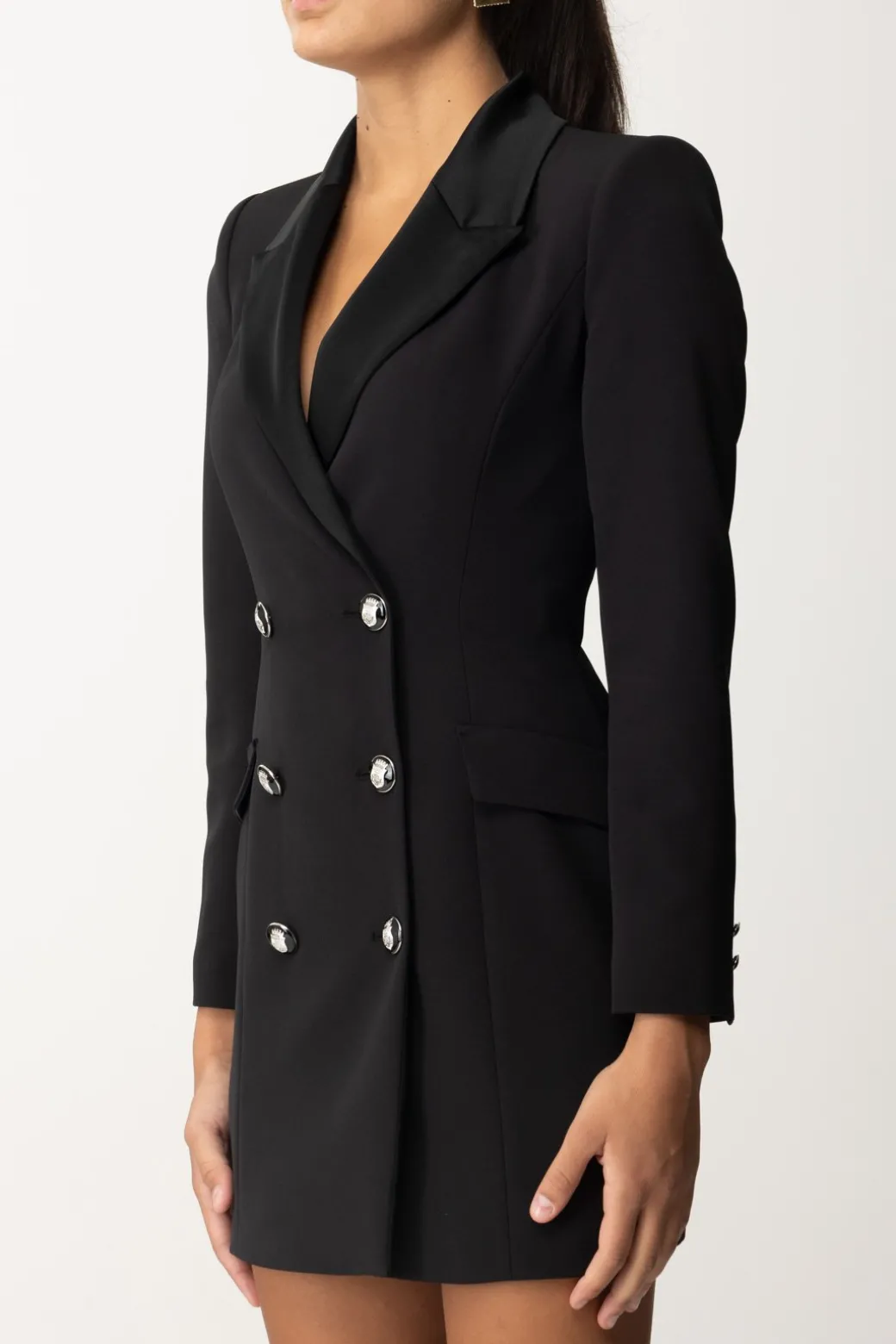 Donna Elisabetta Franchi Robe Manteau In Crêpe Stretch con Revers In Raso