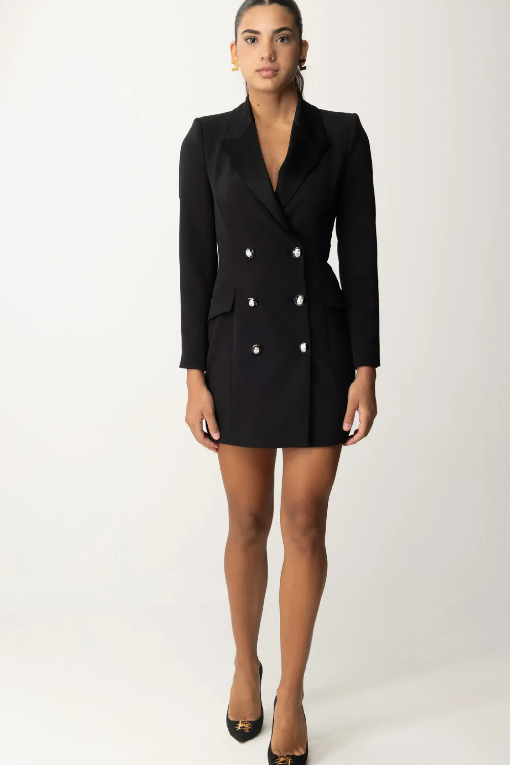 Donna Elisabetta Franchi Robe Manteau In Crêpe Stretch con Revers In Raso