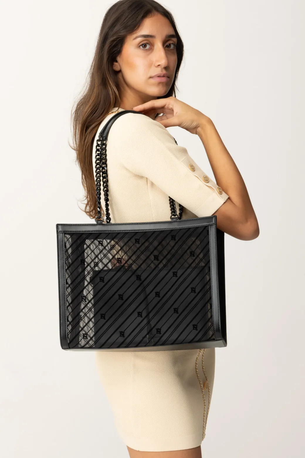 Donna Elisabetta Franchi Shopper Grande Effetto Rete