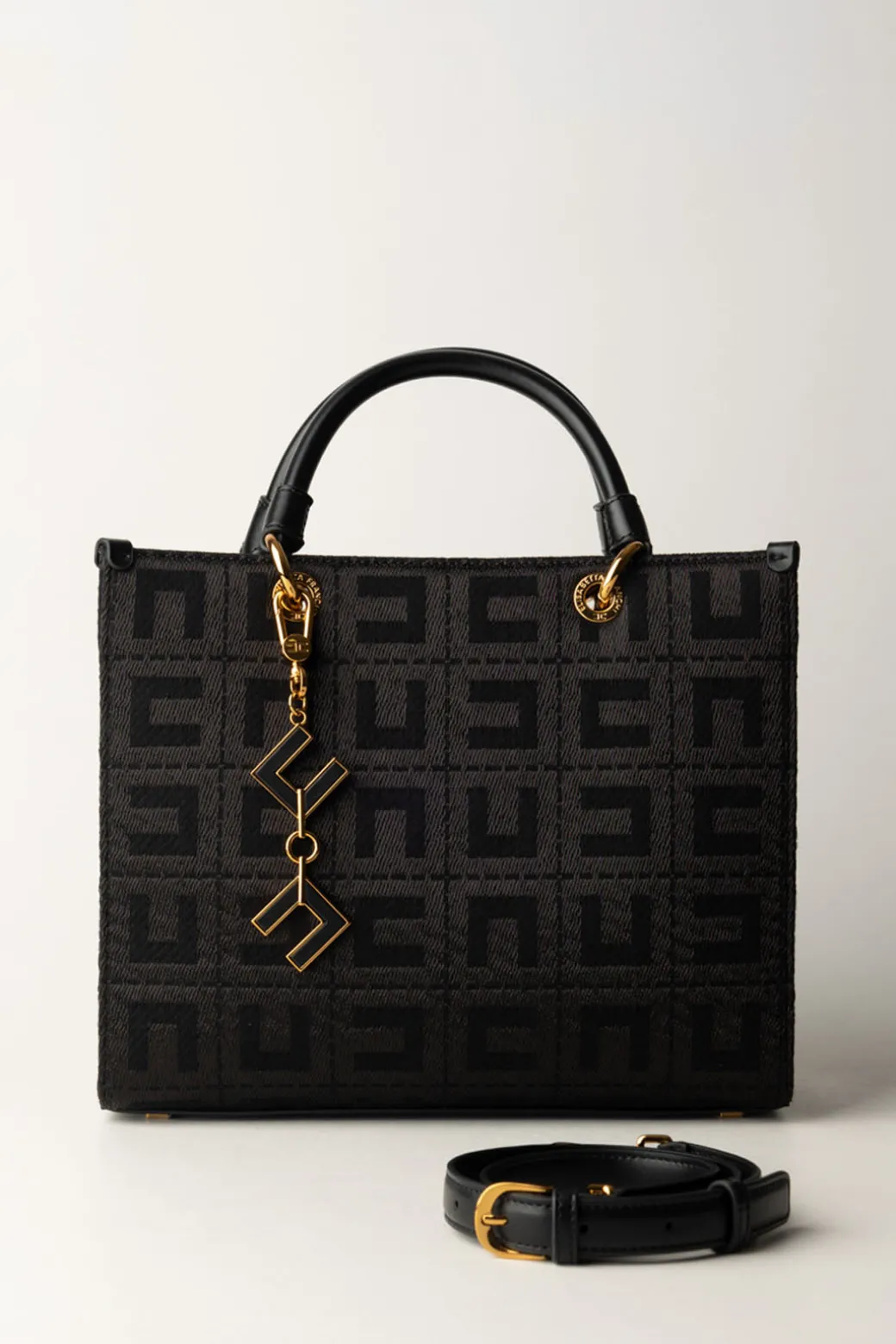 Donna Elisabetta Franchi Shopper Grande In Tessuto Jacquard con Charms