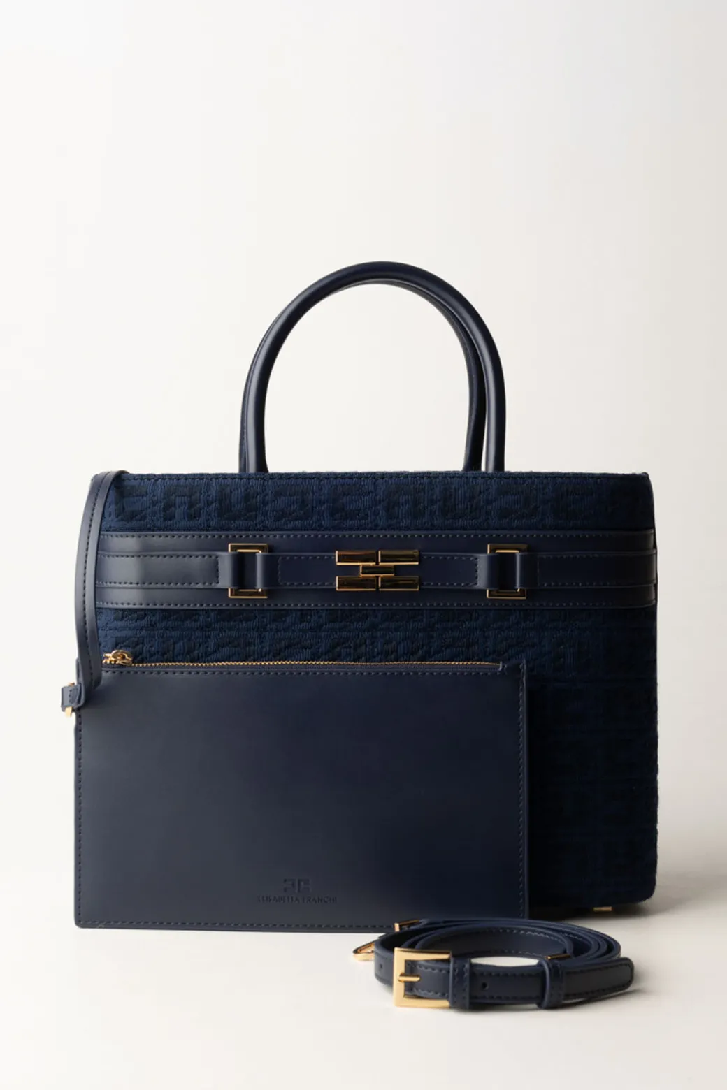 Donna Elisabetta Franchi Shopper Grande In Tessuto Jacquard con Morsetto