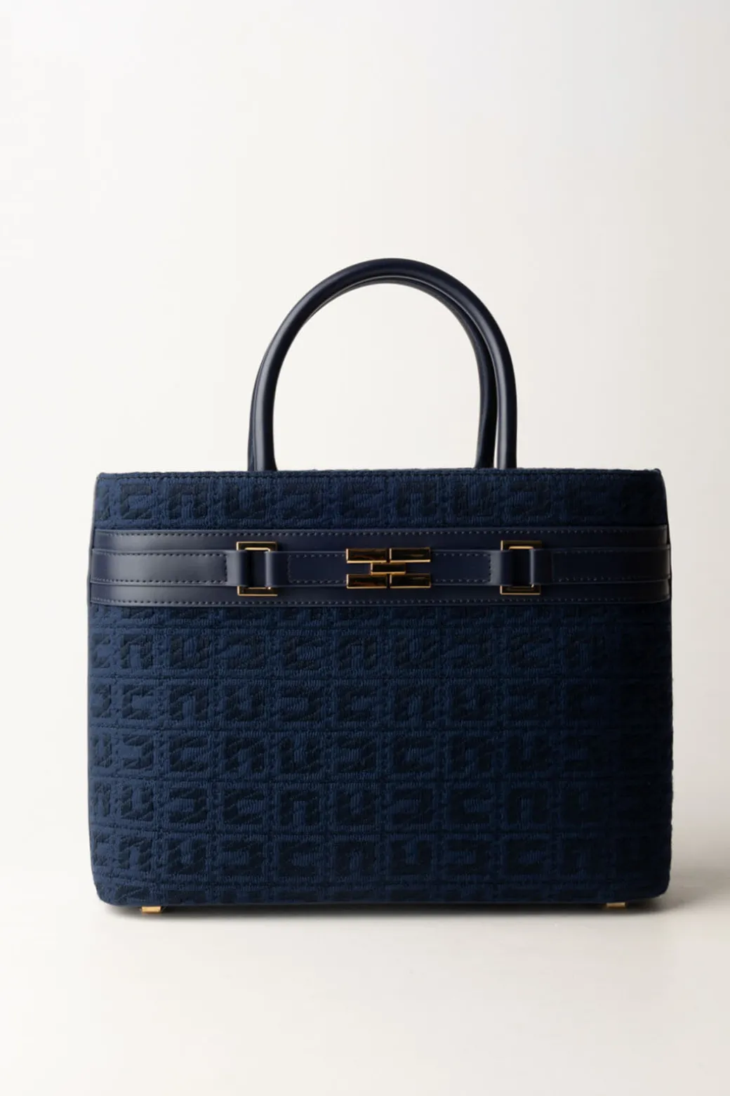 Donna Elisabetta Franchi Shopper Grande In Tessuto Jacquard con Morsetto