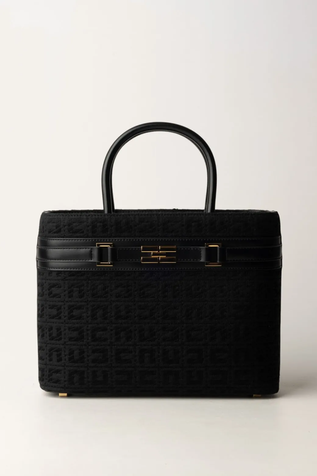 Donna Elisabetta Franchi Shopper Grande In Tessuto Jacquard con Morsetto