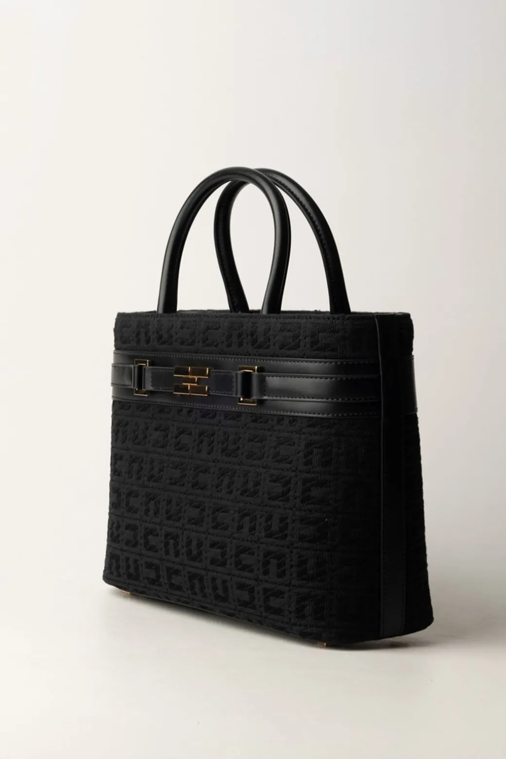 Donna Elisabetta Franchi Shopper Grande In Tessuto Jacquard con Morsetto