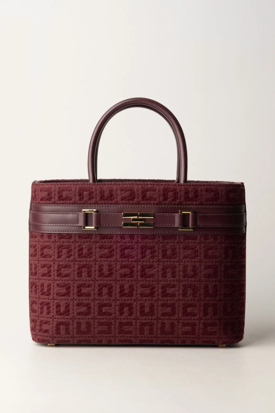 Donna Elisabetta Franchi Shopper Grande In Tessuto Jacquard con Morsetto