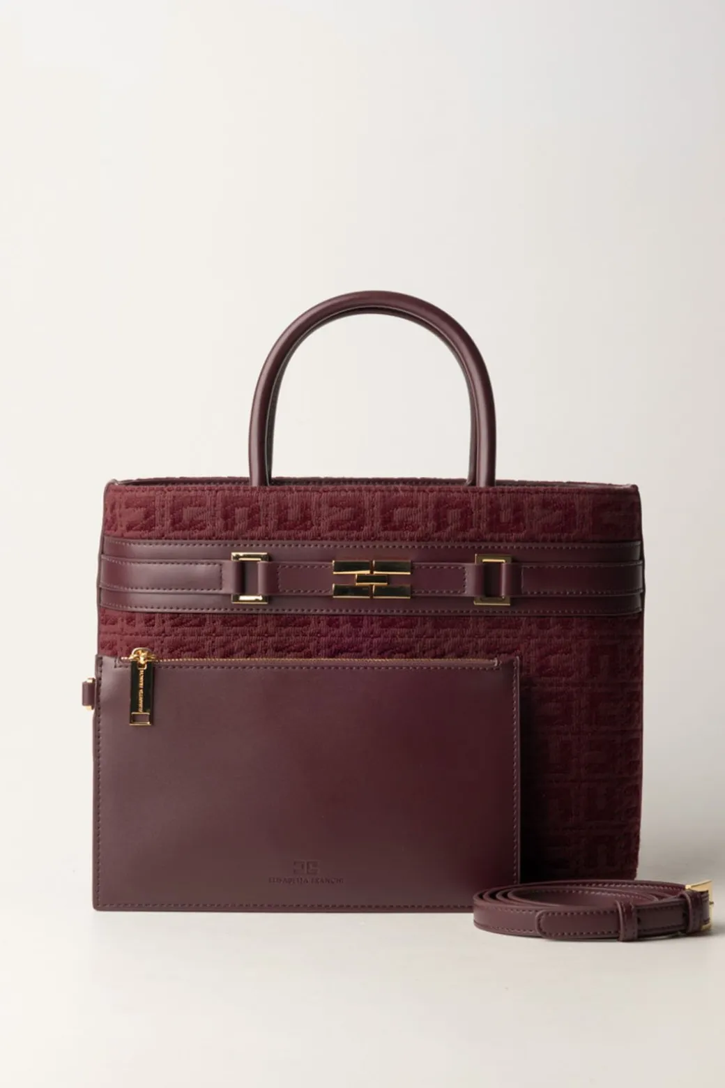Donna Elisabetta Franchi Shopper Grande In Tessuto Jacquard con Morsetto
