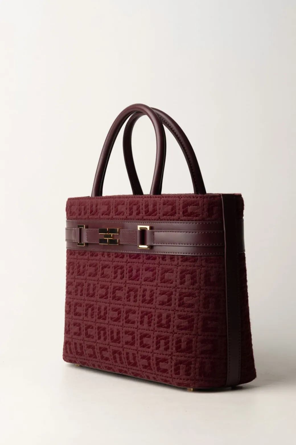 Donna Elisabetta Franchi Shopper Grande In Tessuto Jacquard con Morsetto