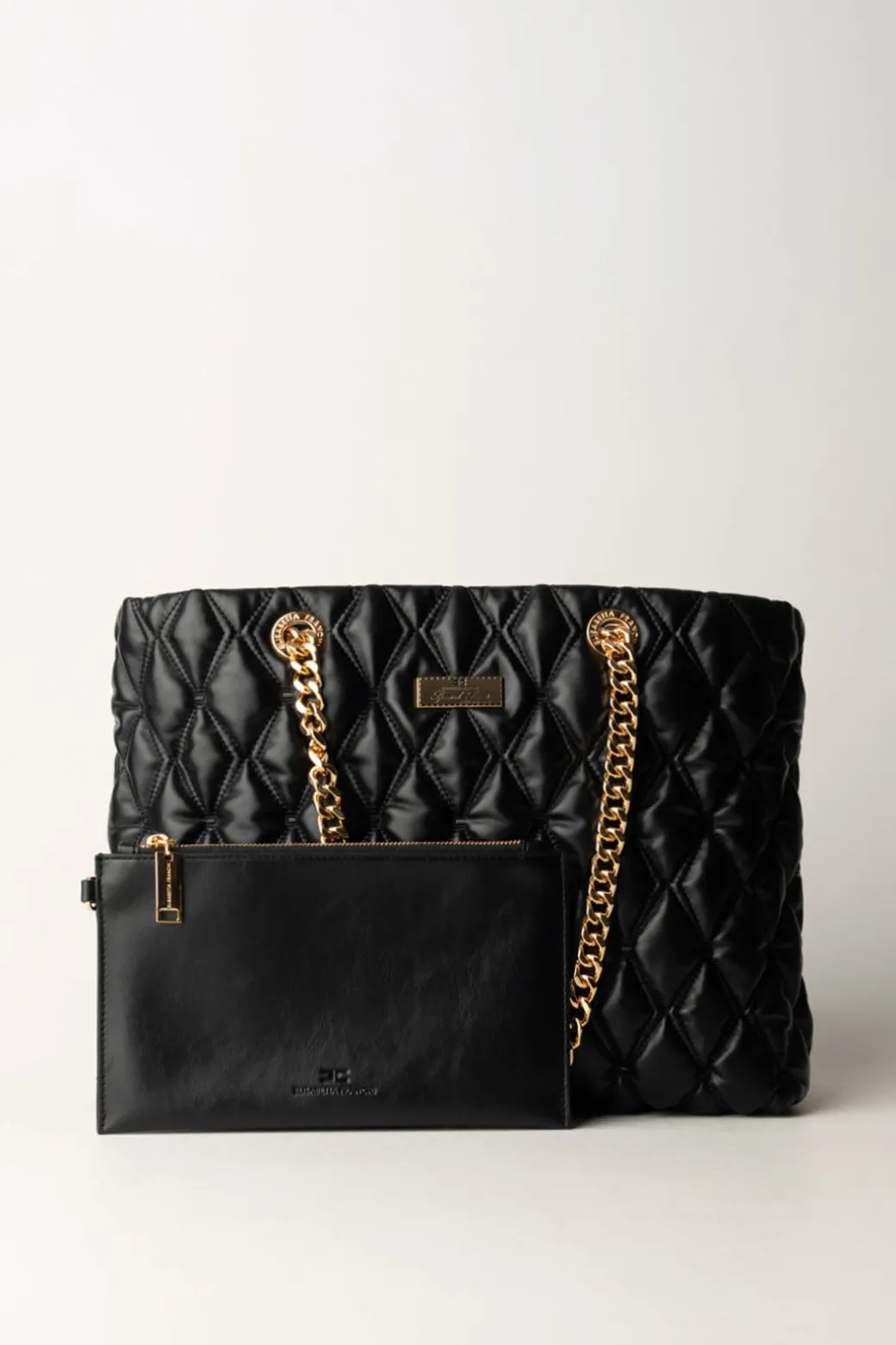 Donna Elisabetta Franchi Shopper In Tessuto Embossed con Manici In Catena