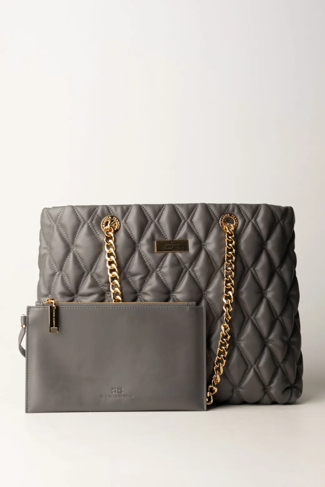 Donna Elisabetta Franchi Shopper In Tessuto Embossed con Manici In Catena