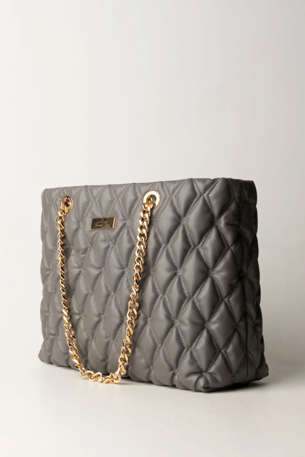 Donna Elisabetta Franchi Shopper In Tessuto Embossed con Manici In Catena