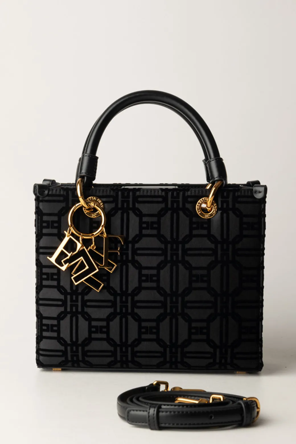 Donna Elisabetta Franchi Shopper Mini In Tessuto Flock con Charms