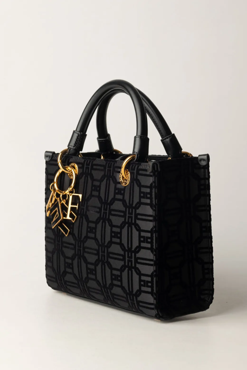 Donna Elisabetta Franchi Shopper Mini In Tessuto Flock con Charms