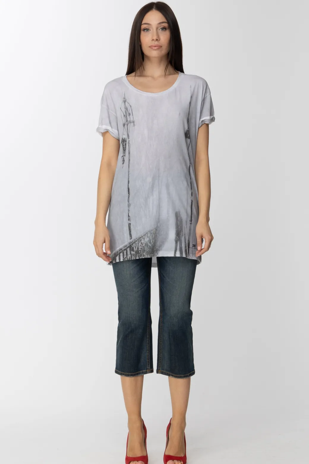 Donna Elisabetta Franchi T Shirt Lunga con Stampa