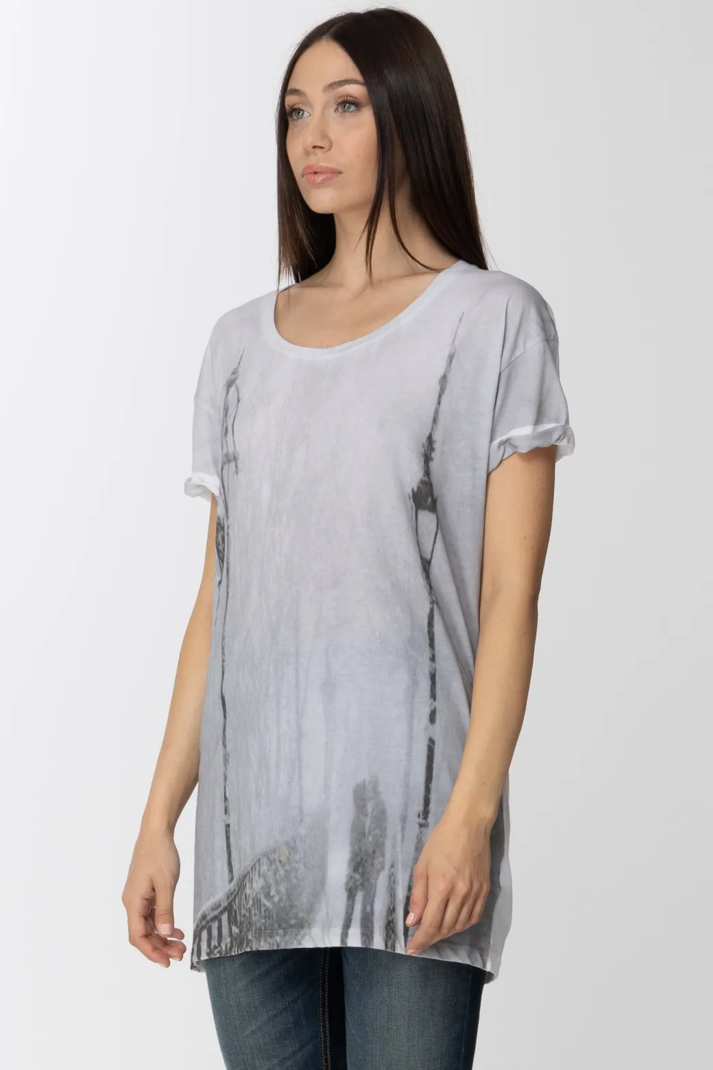 Donna Elisabetta Franchi T Shirt Lunga con Stampa