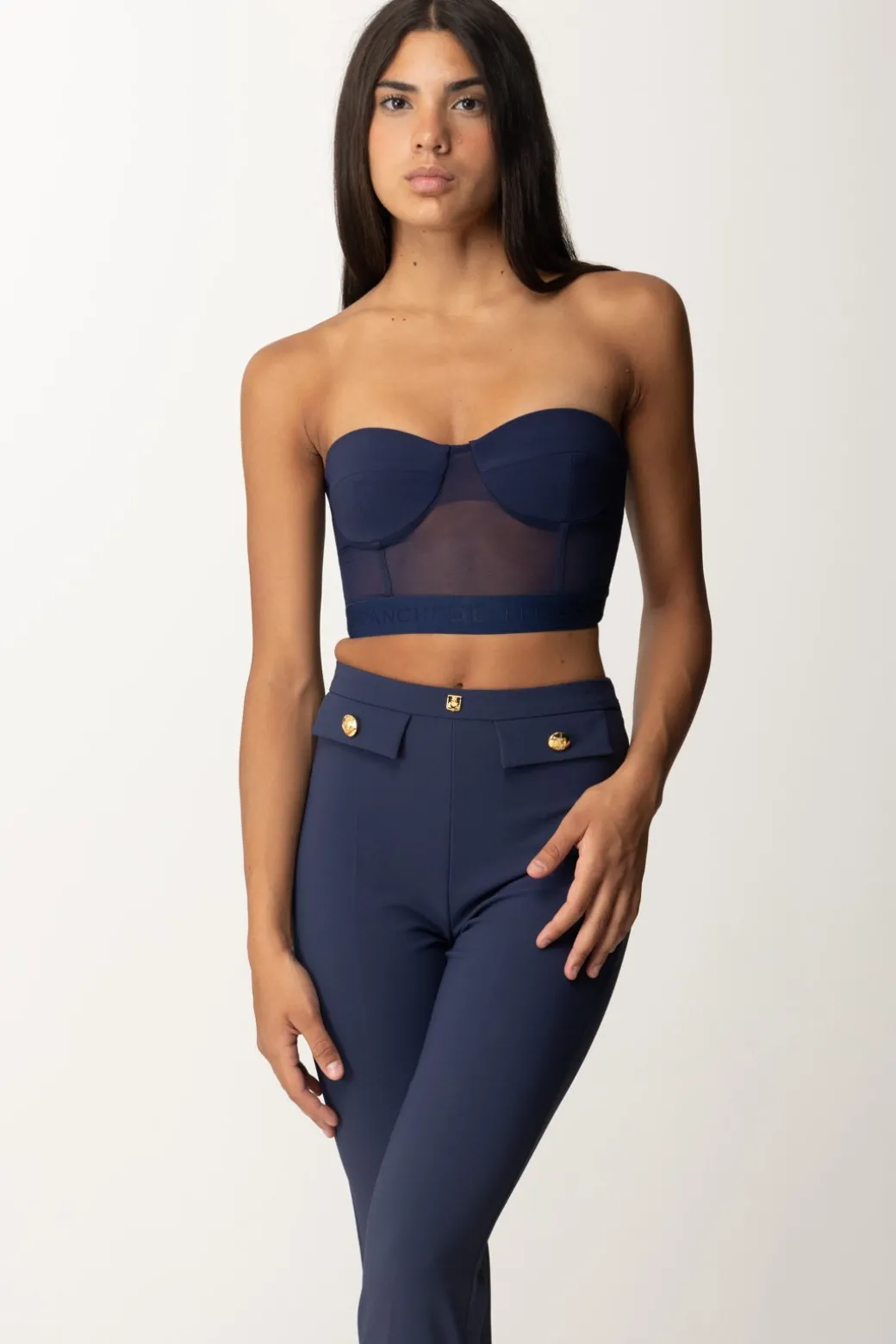 Donna Elisabetta Franchi Top a Balconcino con Tulle con Elastico
