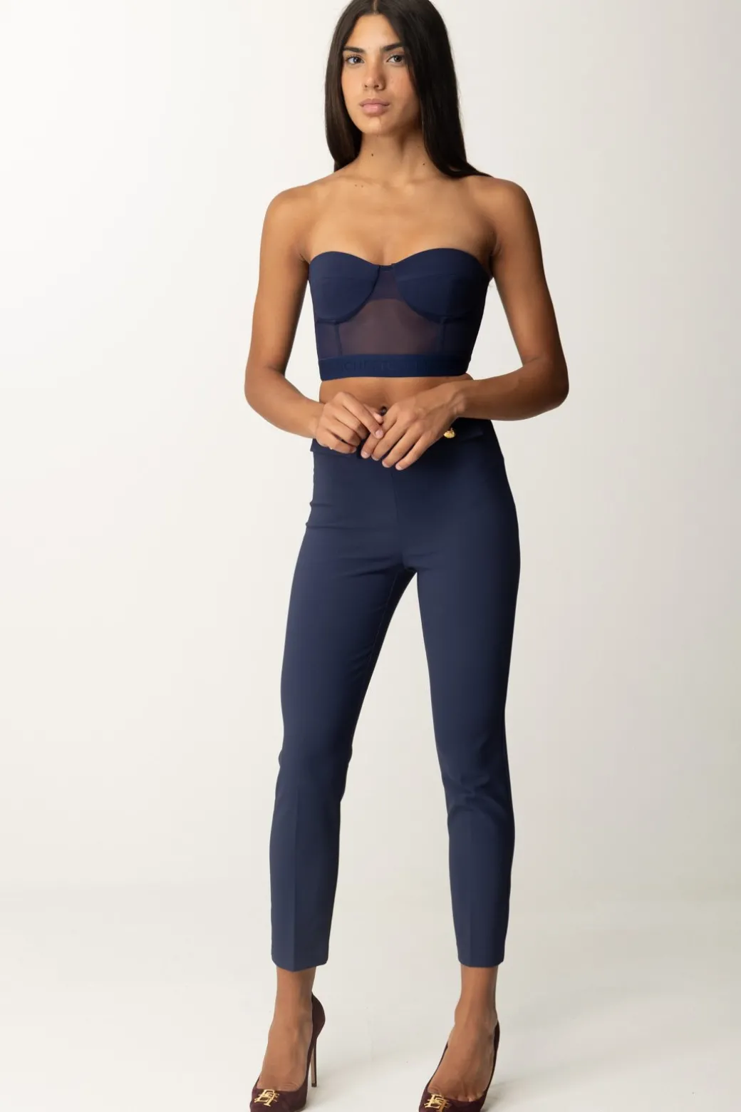 Donna Elisabetta Franchi Top a Balconcino con Tulle con Elastico