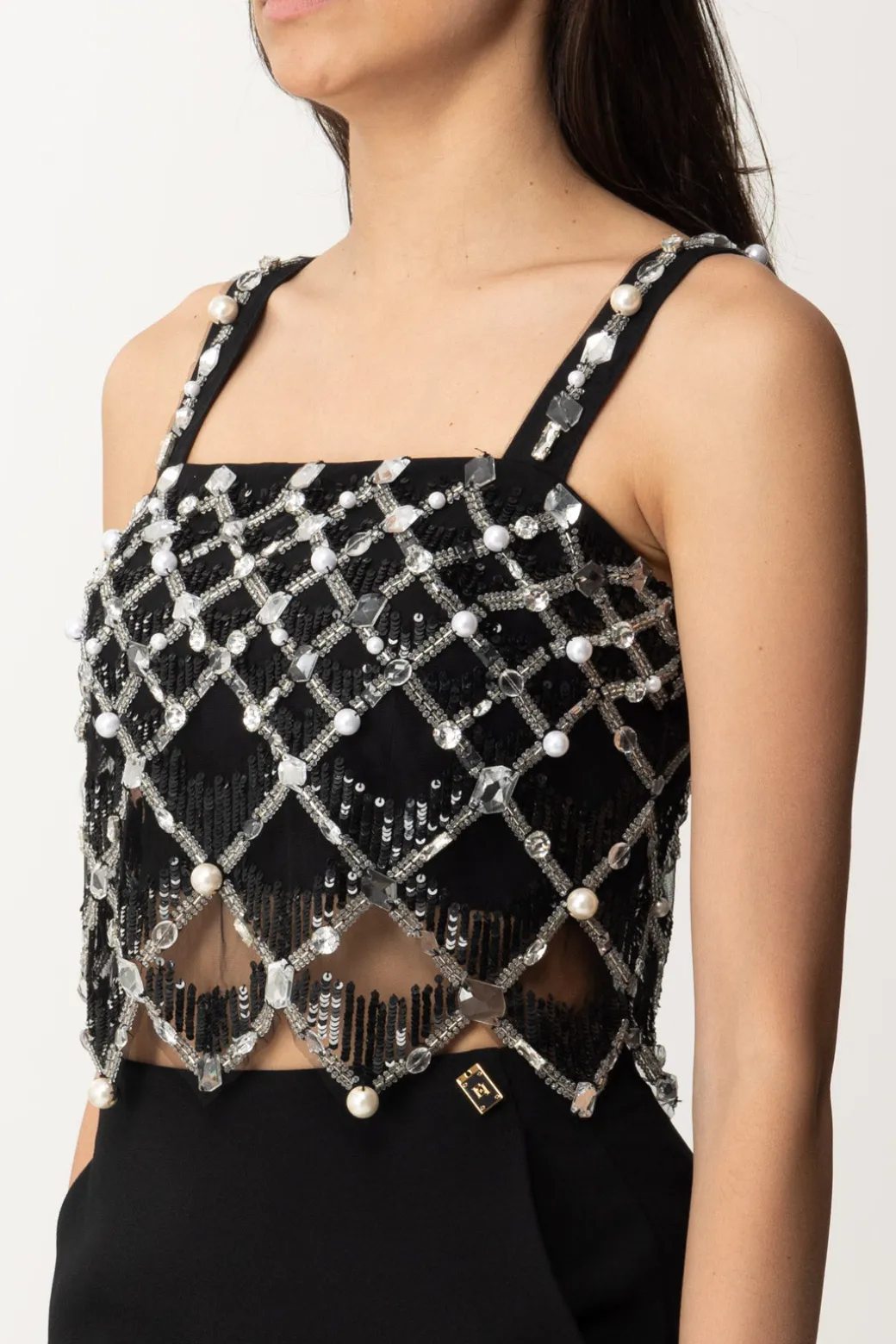 Donna Elisabetta Franchi Top Corto con Ricamo Geometrico