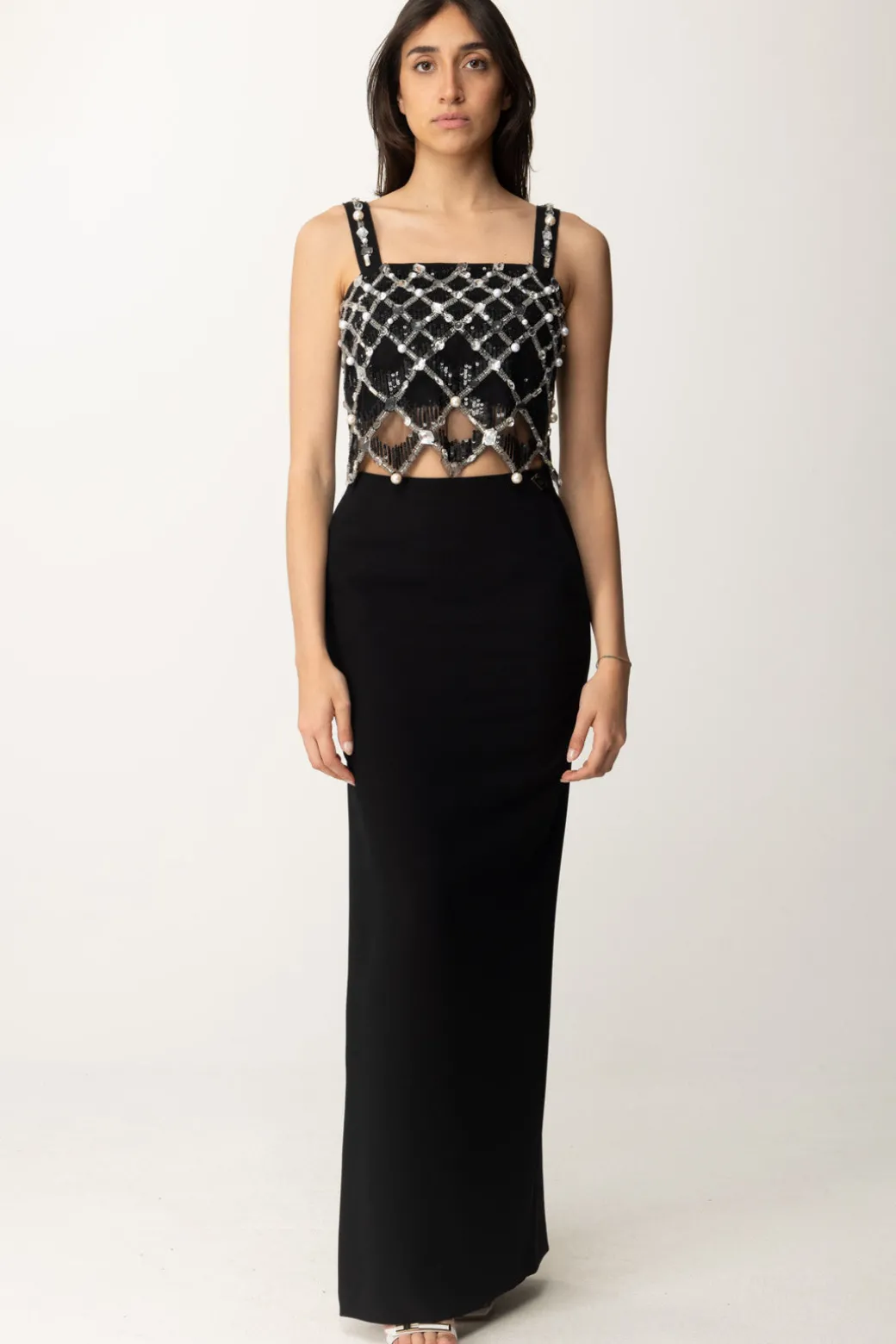 Donna Elisabetta Franchi Top Corto con Ricamo Geometrico