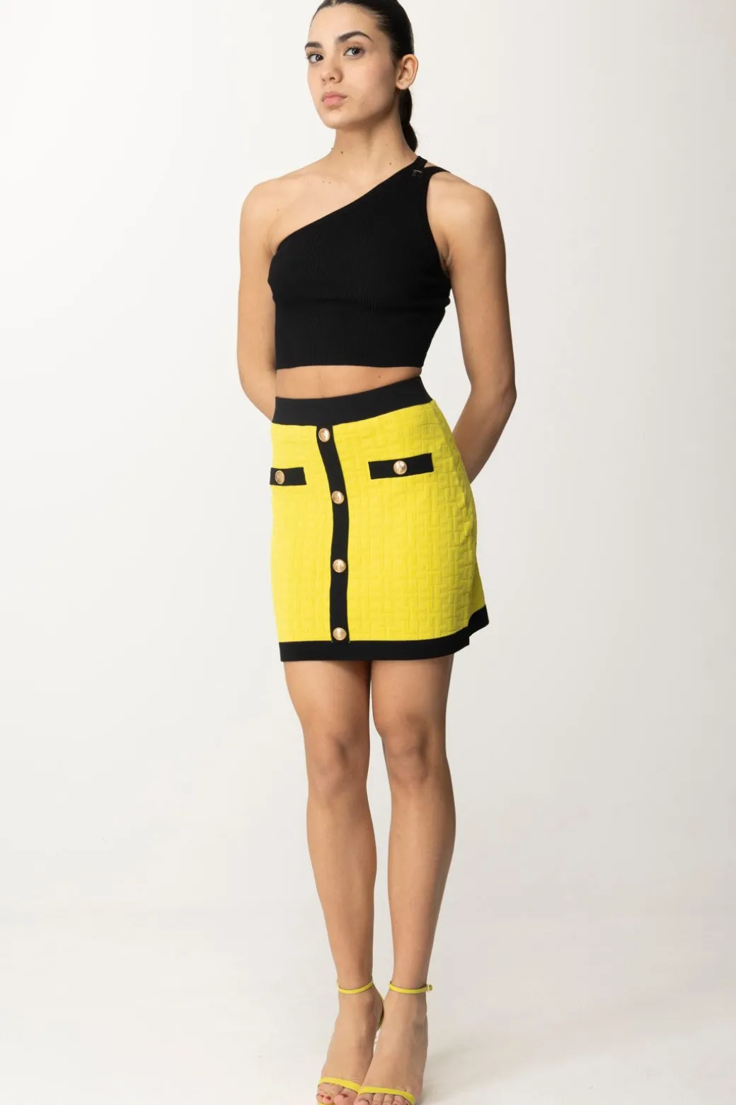 Donna Elisabetta Franchi Top Crop Asimmetrico a Costine