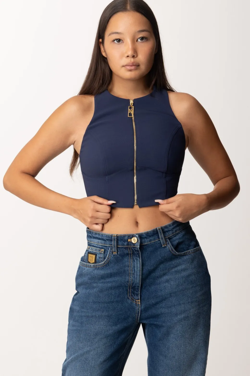 Donna Elisabetta Franchi Top Crop con Zip Frontale