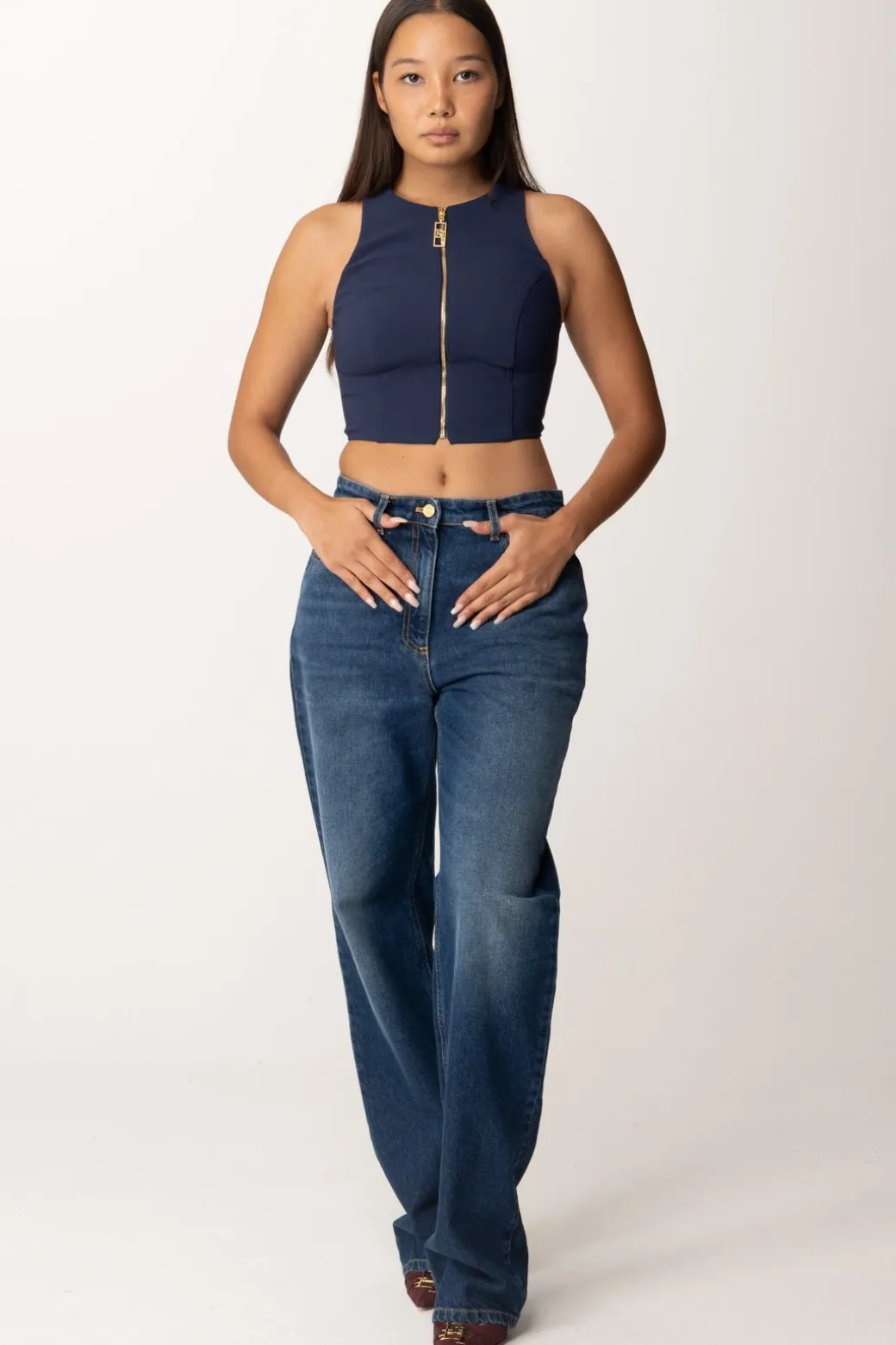 Donna Elisabetta Franchi Top Crop con Zip Frontale