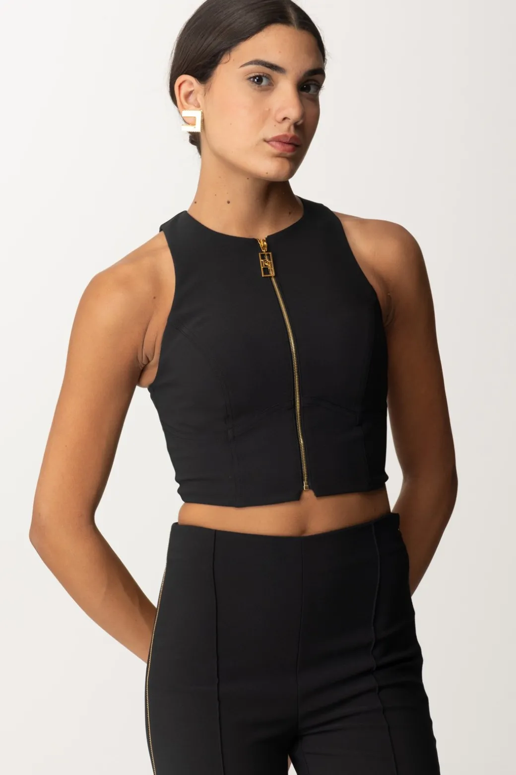 Donna Elisabetta Franchi Top Crop con Zip Frontale