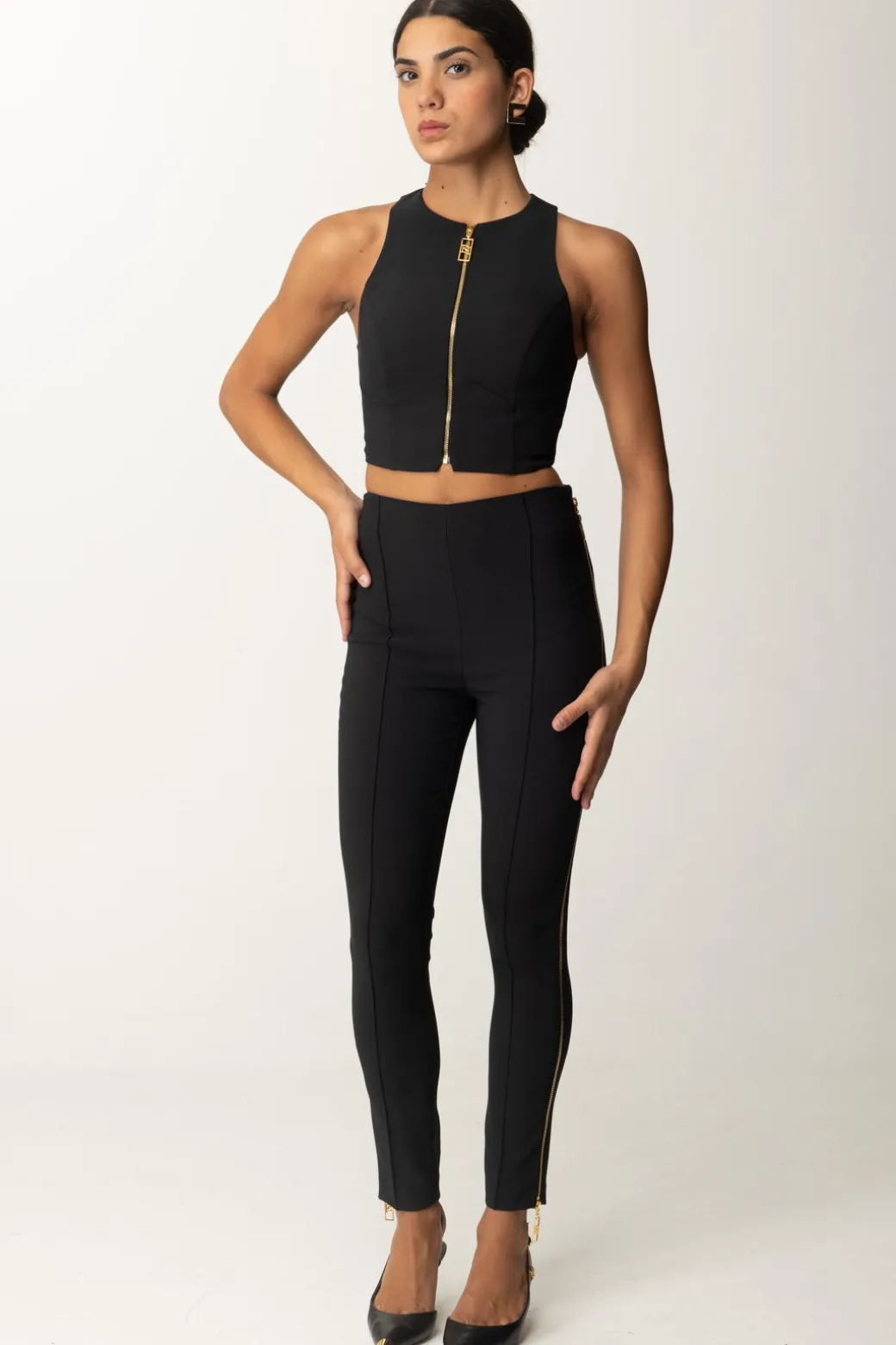 Donna Elisabetta Franchi Top Crop con Zip Frontale