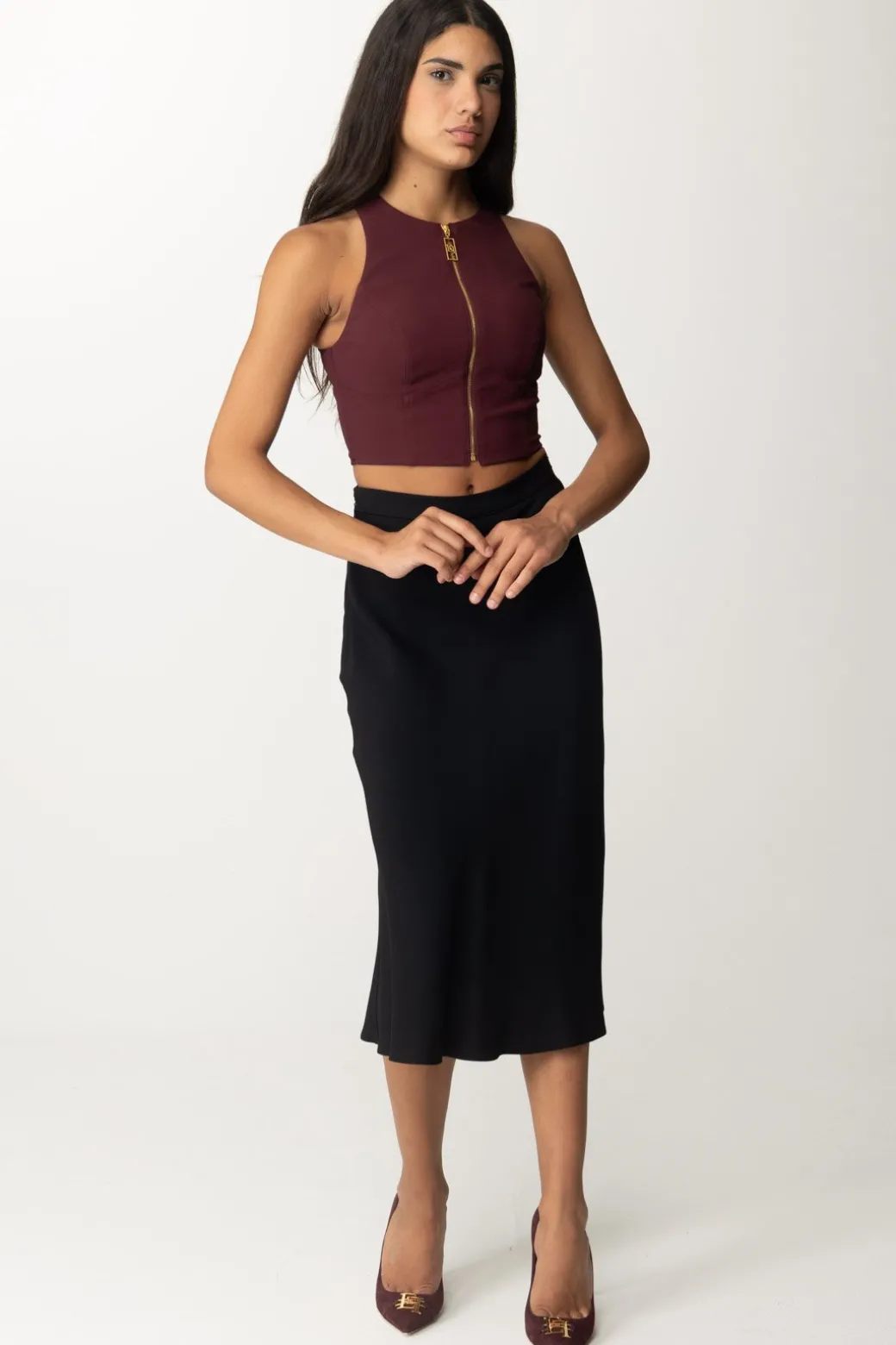 Donna Elisabetta Franchi Top Crop con Zip Frontale