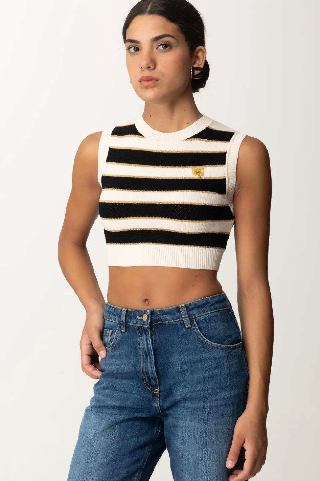 Donna Elisabetta Franchi Top Crop In Maglia a Righe