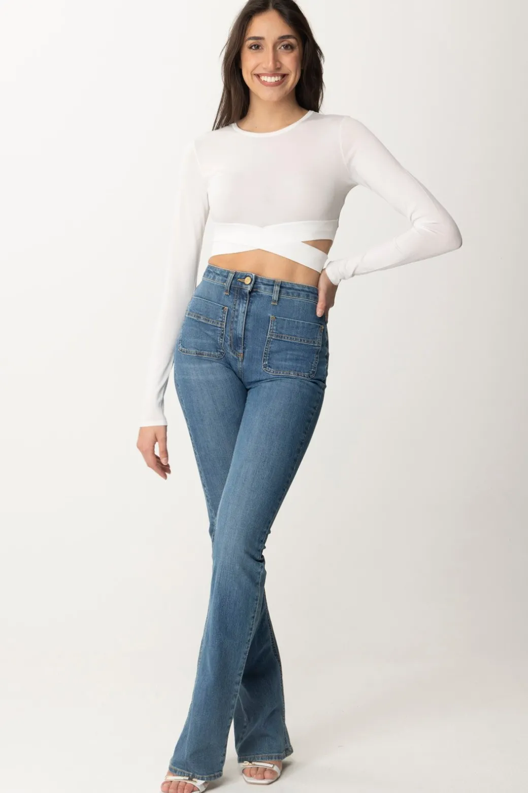 Donna Elisabetta Franchi Top Crop In Maglia con Cut-out