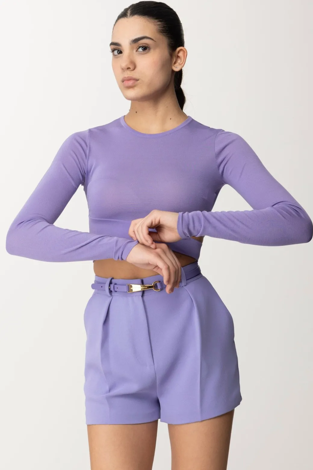 Donna Elisabetta Franchi Top Crop In Maglia con Cut-out