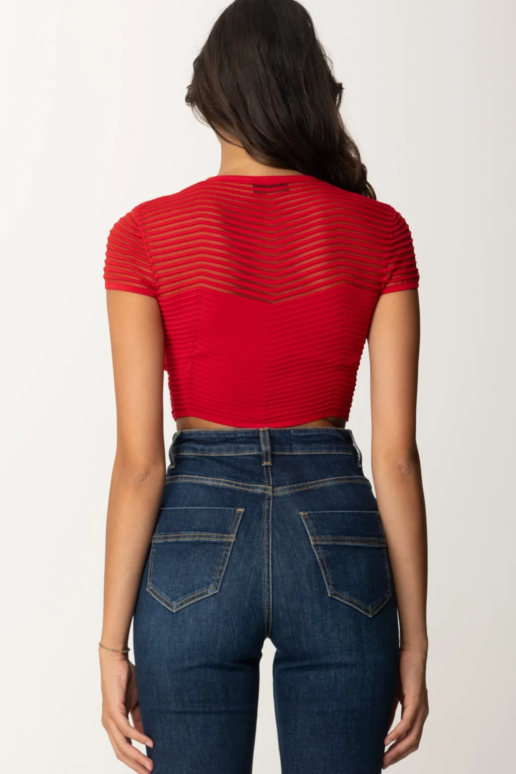 Donna Elisabetta Franchi Top Crop In Maglia con Motivo Chevron