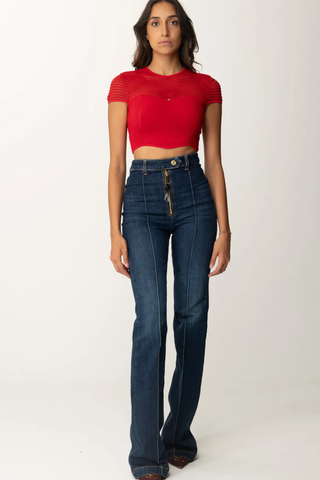 Donna Elisabetta Franchi Top Crop In Maglia con Motivo Chevron
