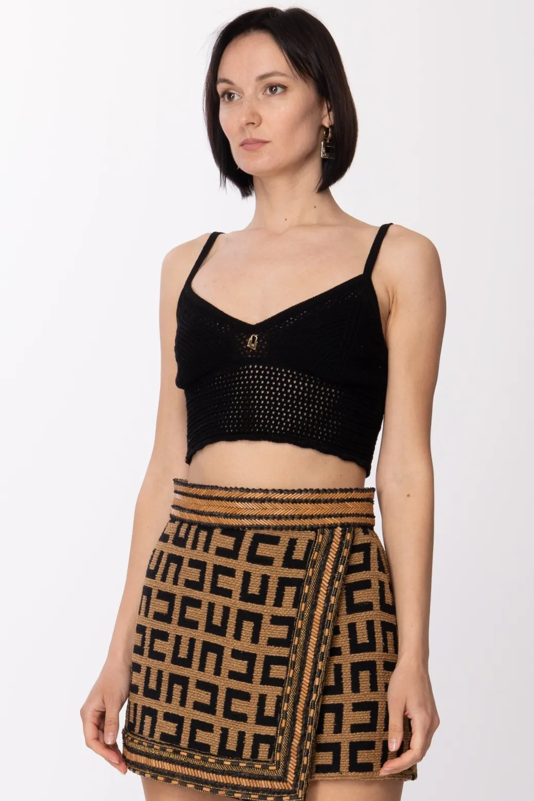 Donna Elisabetta Franchi Top Crop In Punto Uncinetto