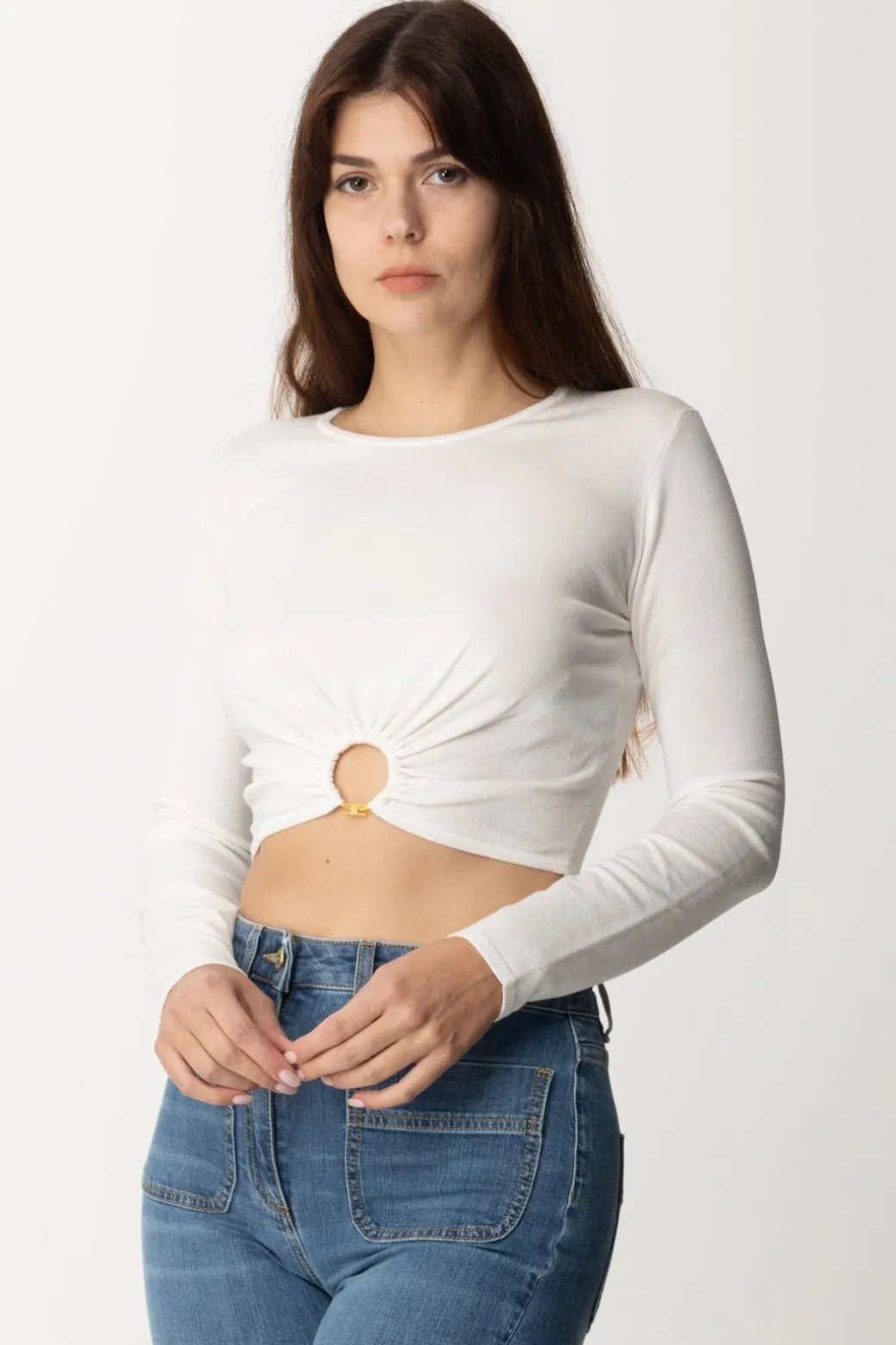 Donna Elisabetta Franchi Top Crop In Viscosa con Anello