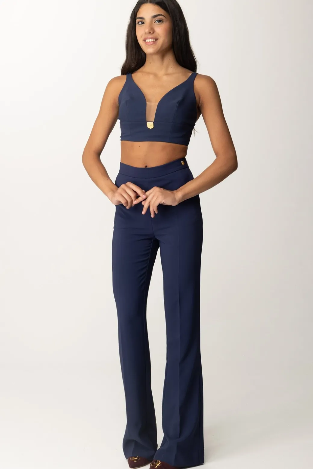 Donna Elisabetta Franchi Top Crop Stretch con Placca Logo