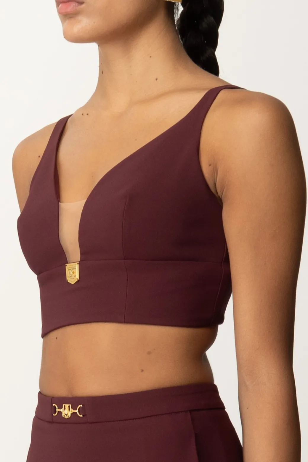 Donna Elisabetta Franchi Top Crop Stretch con Placca Logo