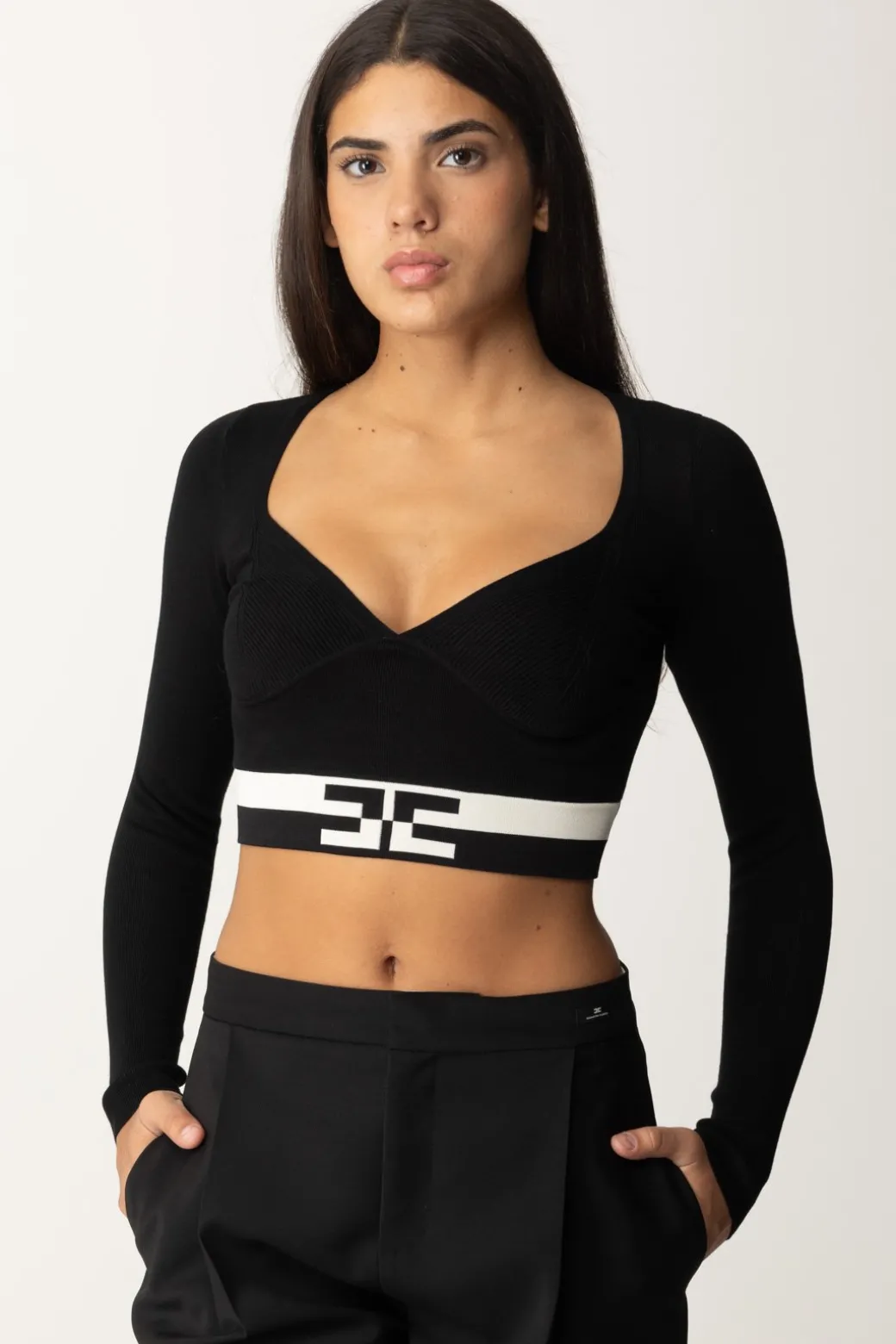 Donna Elisabetta Franchi Top Cropped con Bande Logo
