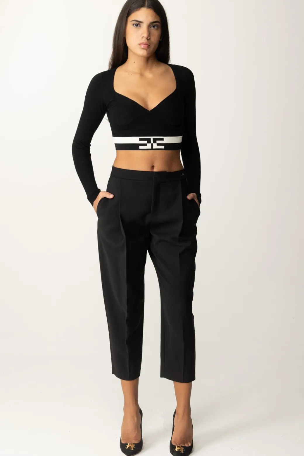 Donna Elisabetta Franchi Top Cropped con Bande Logo