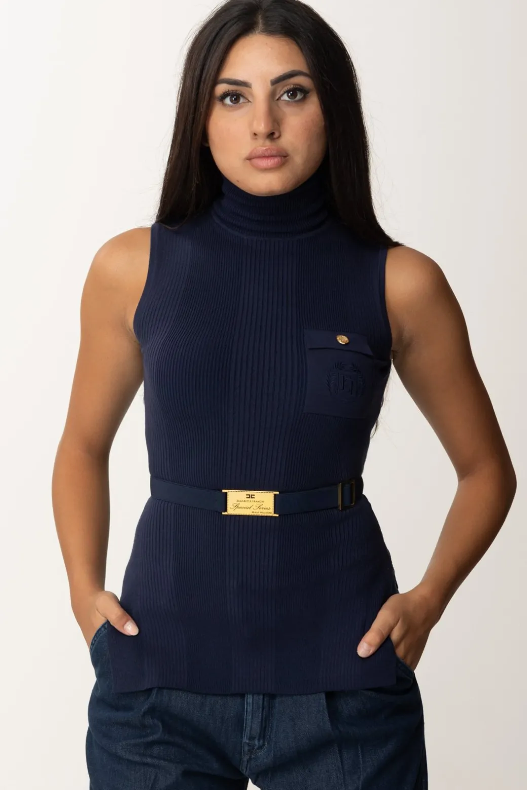 Donna Elisabetta Franchi Top Dolcevita In Viscosa con Cintura