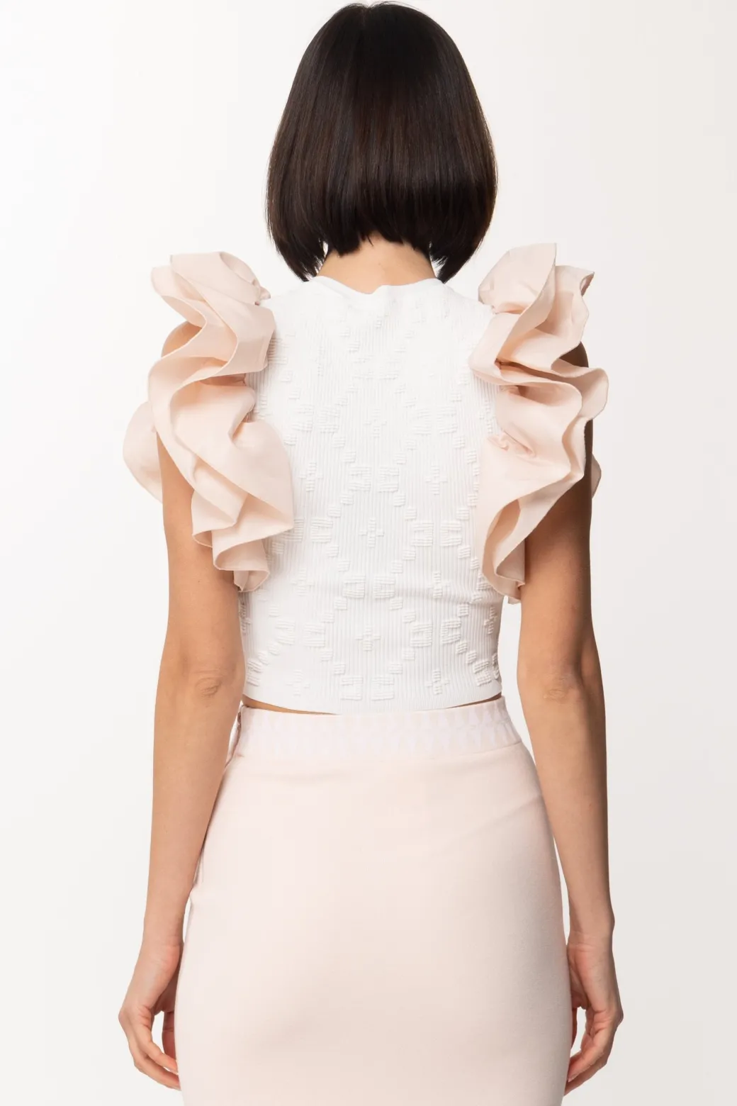 Donna Elisabetta Franchi Top In Maglia con Volant In Tessuto
