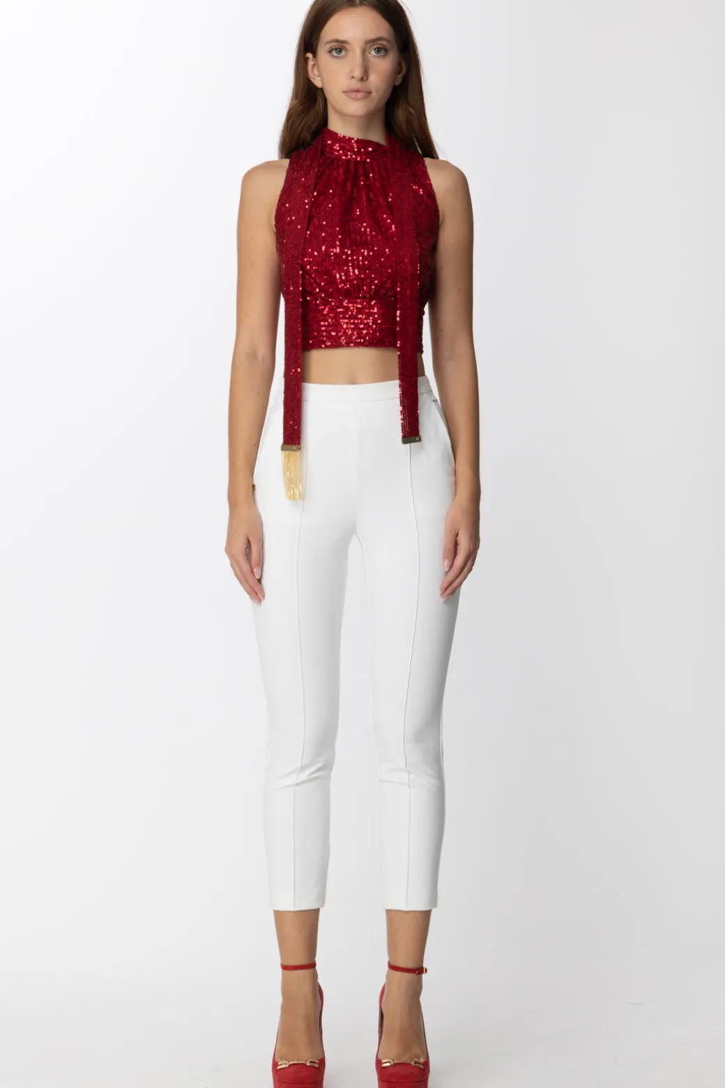 Donna Elisabetta Franchi Top In Paillettes con Fusciacca